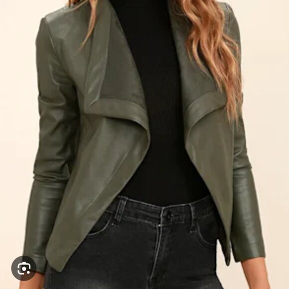 BB Dakota Peppin Olive Green Vegan Leather Jacket - Picture 1 of 5